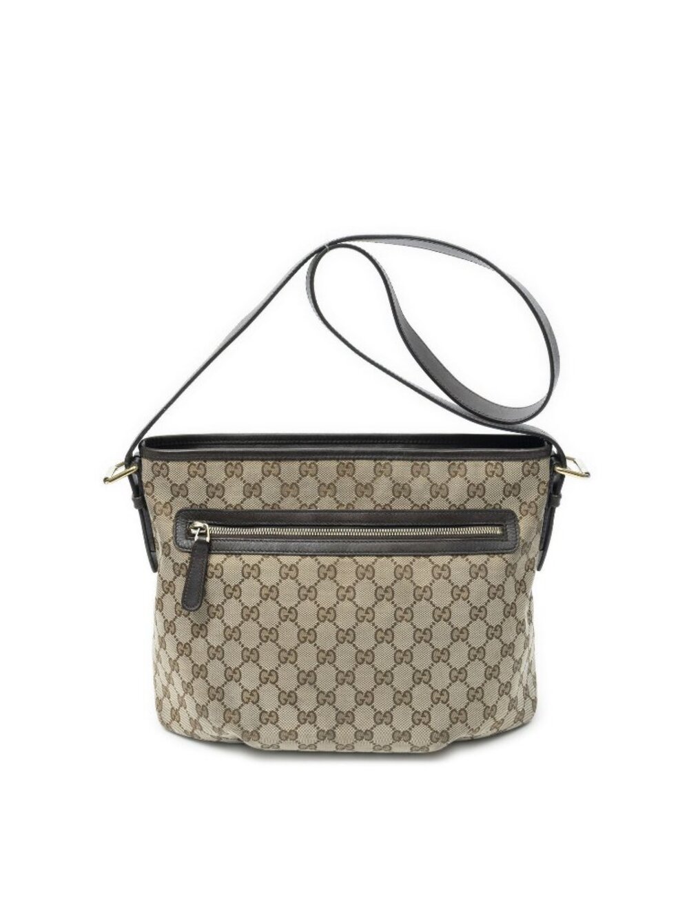 Gucci Medium Front Pocket Messenger Bag Dark Brown Beige GG Canvas